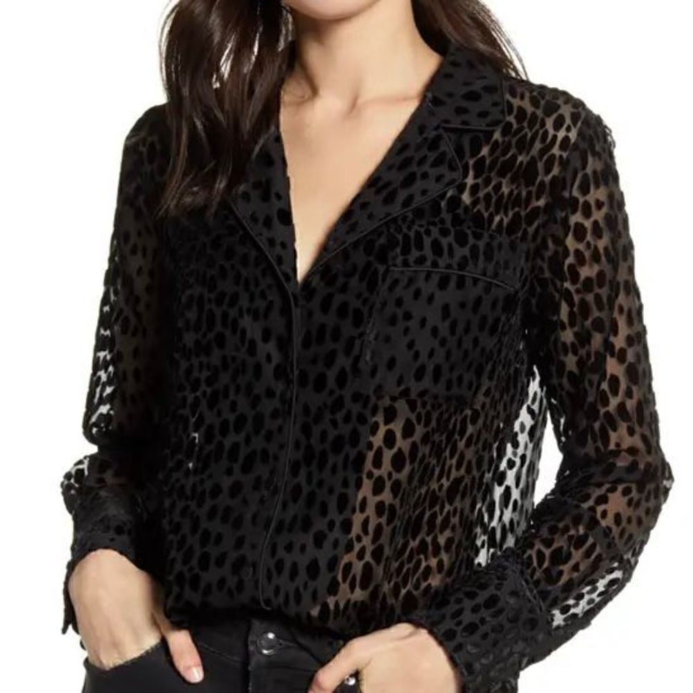 Good American Bliss Shirt Sheer Leopard Pattern Size 2 or Medium